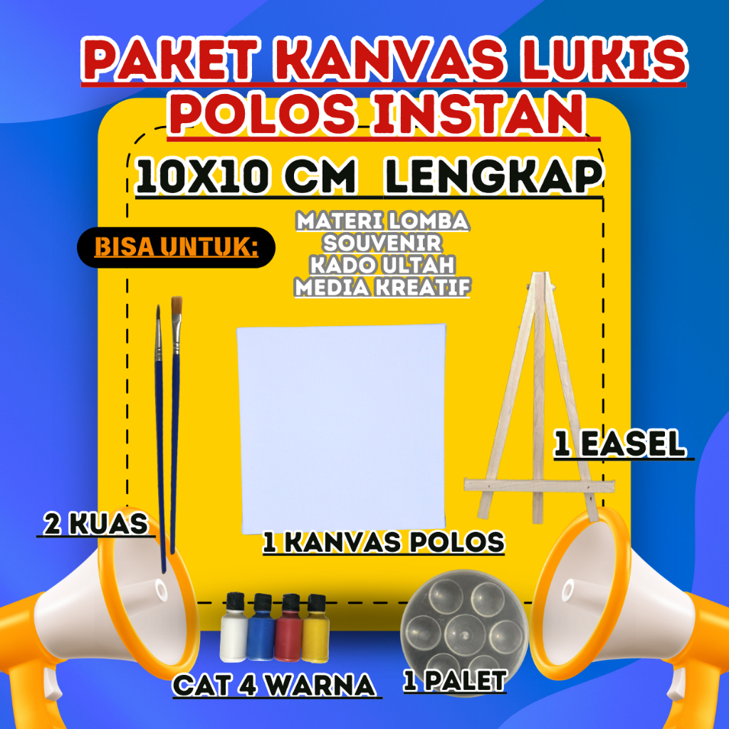 

Paket Kanvas Lukis instan 10x10 cm polos lengkap cat, kuas, palet, dan easel