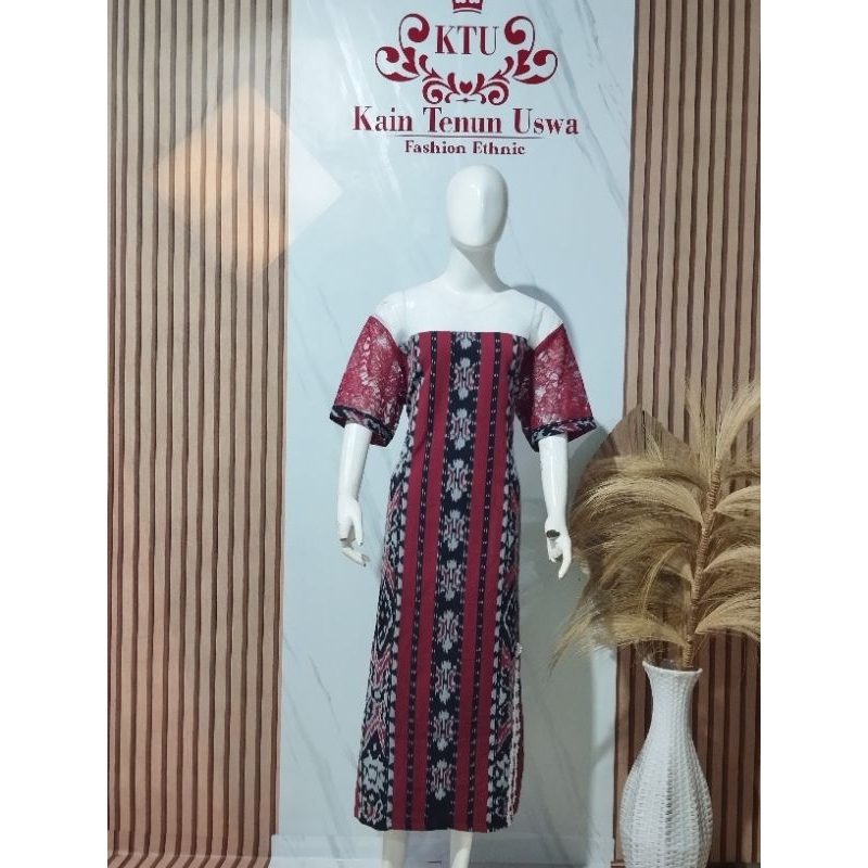 dress etnik panjang merah, gaun natal