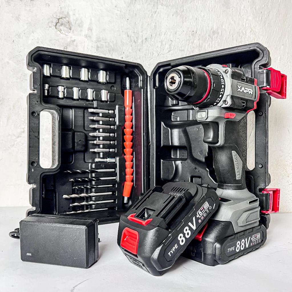 Bor cordless GARANSI RESMI 3thn bor batrerai XAPR JAPAN 88VF AP21+  keyless auto lock impact drill