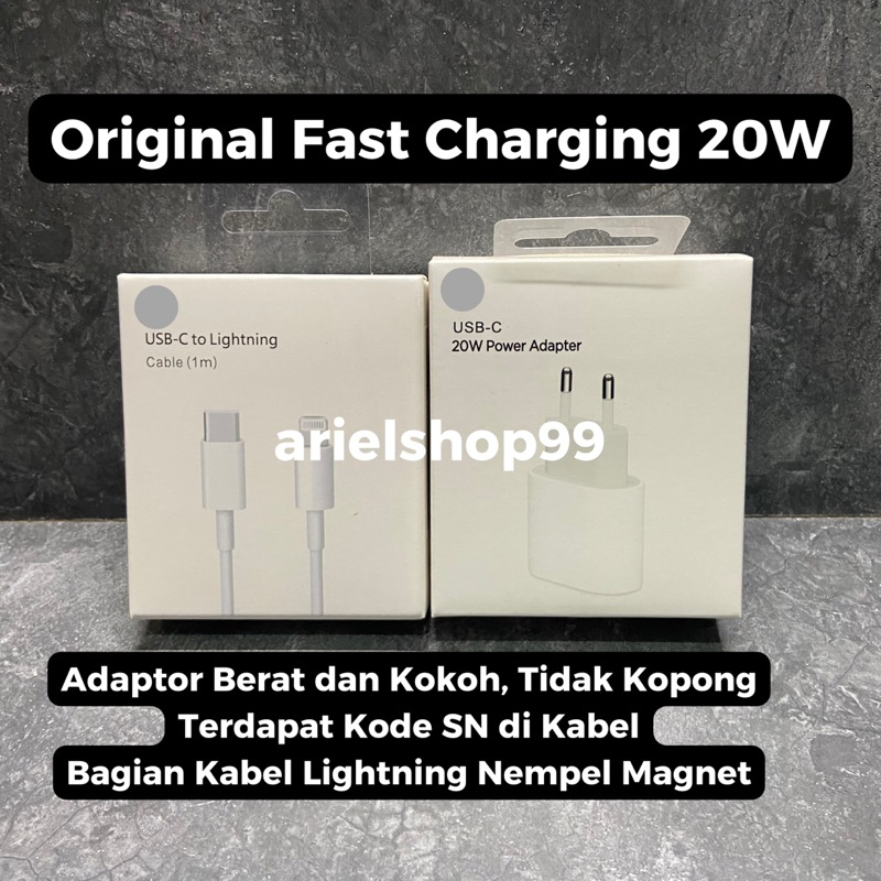 Charger 20 Watt Original Fast Charging Type C to Lightning | Adaptor Fast Charging 20 Watt | Kabel T
