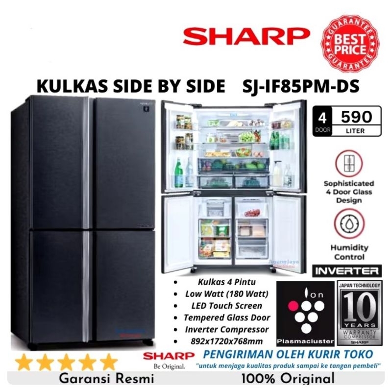 Kulkas Sharp Side By Side SJ-If85PM DS Kulkas Sharp 4Pintu Inverter Plasmacluster 590Liter