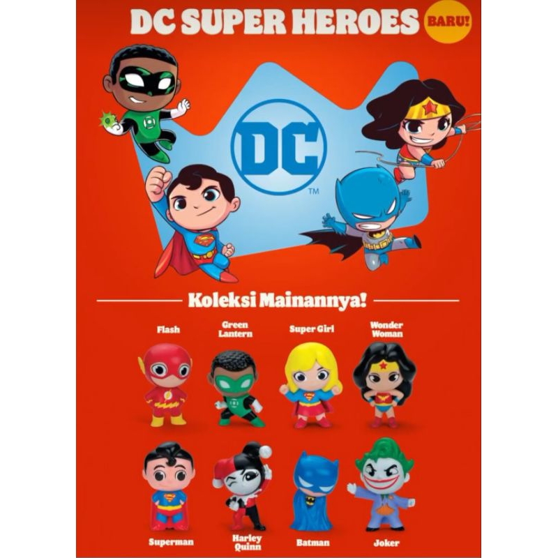 MAINAN BURGER KING DC MARVEL SUPER HEROES ACTION FIGURE BATMAN FLASH GREEN LANTERN SUPER GIRL WONDER