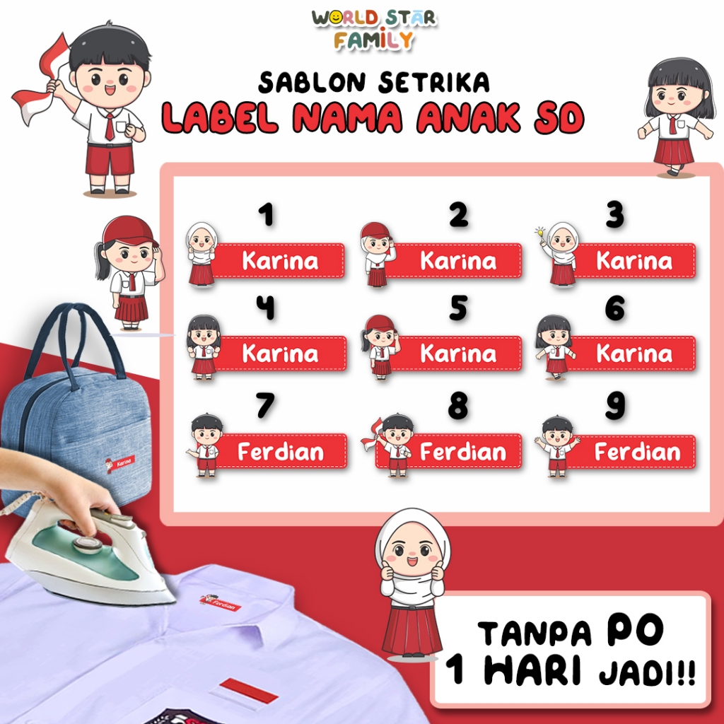 

Wsf Stiker Baju SD Anak Sekolah Dasar custom stiker nama Seragam Sekolah Sticker Nama Label Printing Kain kaos Sablon Setrika GRATIS Custom Nama Stiker Label DTF Tinggal di setrika