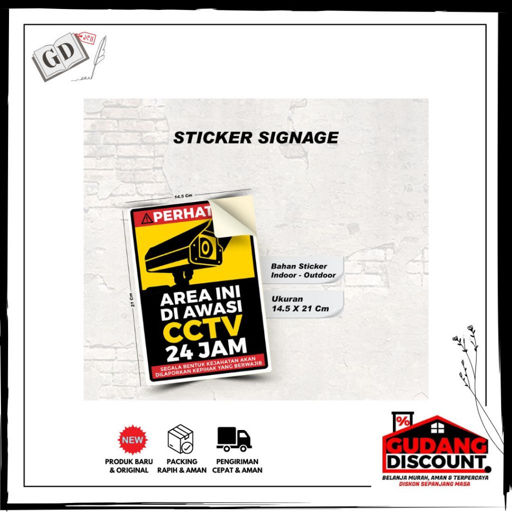 

STIKER PERINGATAN MURAH BAHAN VINLY CCTV / STIKER PERINGATAN UKURAN 12 X 12 / STIKER SIGNAGE PERINGATAN / INDOOR - OUTDOOR