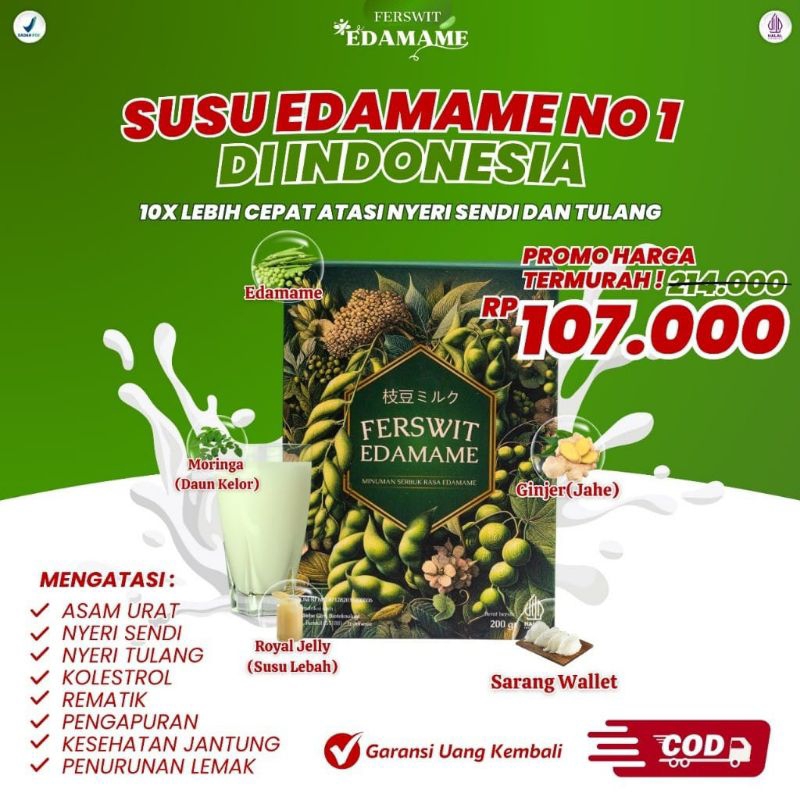 

Ferswit Susu Edamame Premium Jepang 1 Box kemasan 200gr Ampuh Atasi Nyeri Sendi Asam Urat Kolesterol