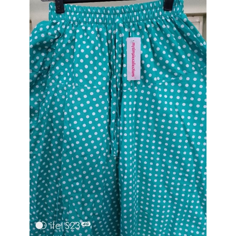 rok payung lebar/rok katun panjang/motif polkadot
