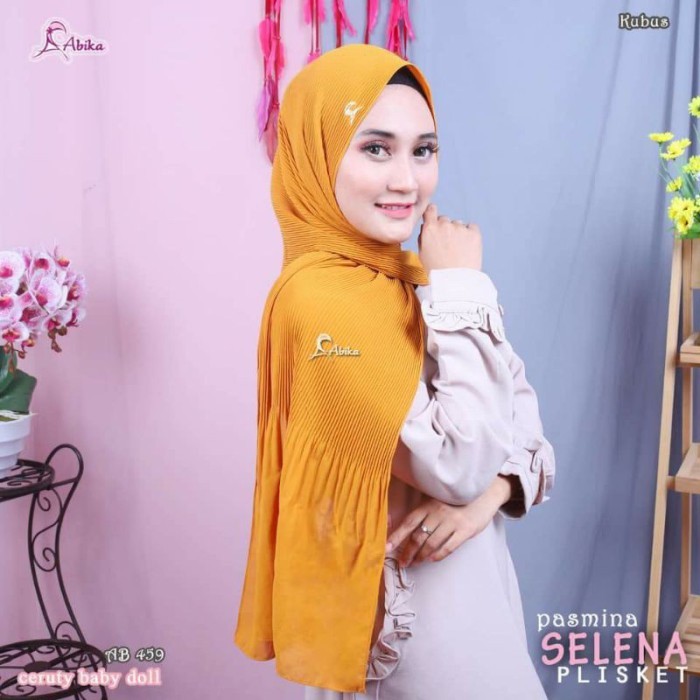Baru Hijab Pashmina Abika Plisket Selena AB 459 Pasmina Plisket Polos Ceruty Baby Doll Premium