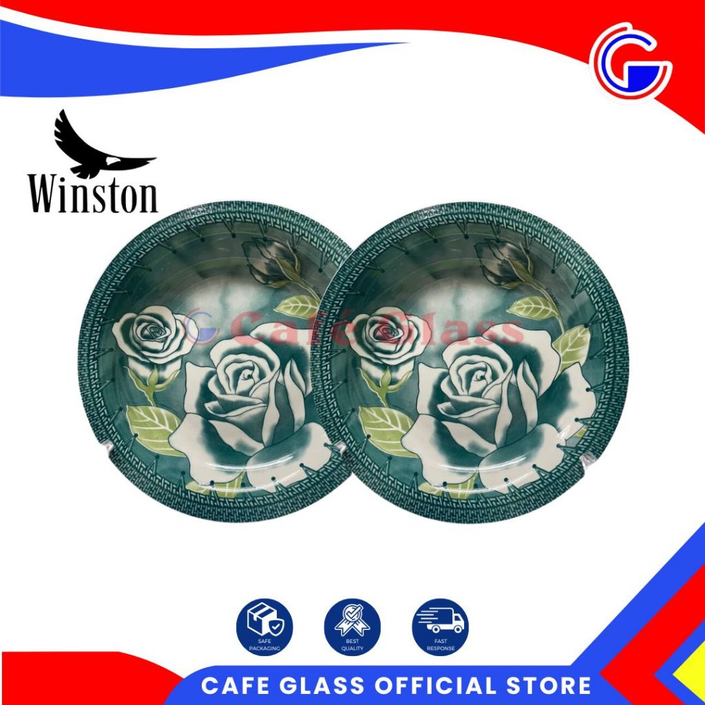 PIRING SET KERAMIK | PIRING LONTONG | MAGKOK BULAT | WINSTON ROSE HIJAU