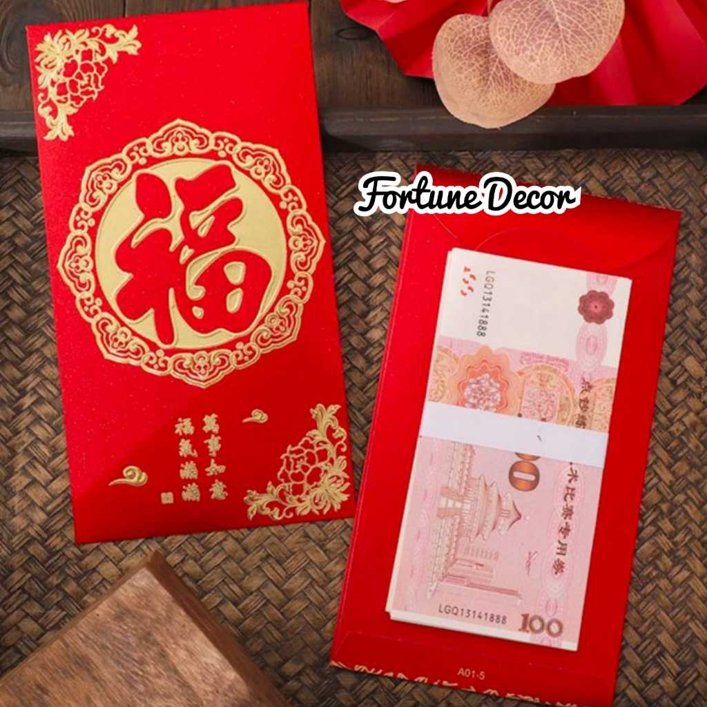 

Angpao imlek merah fuk jumbo untuk segepok, angpau fu besar jumbo bahan karton tebal glitter
