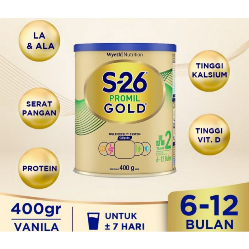 S26 Promil Gold Tahap 2 - 400gr Susu Formula Berkualitas Tinggi untuk Bayi 6-12 Bulan
