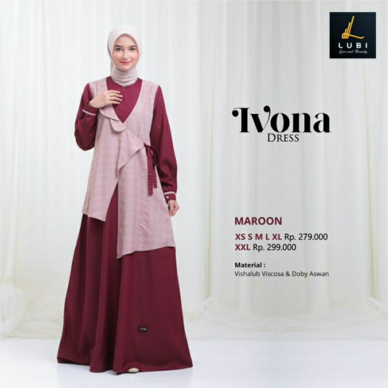 Lubi Ivona Dress Maroon Gamis Mewah Cantik