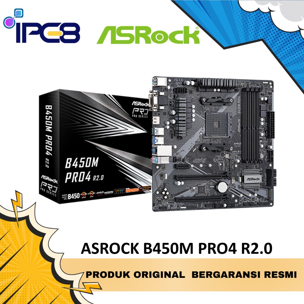ASROCK MOTHERBOARD B450M PRO4 R2.0 - AMD, AM4, DDR4