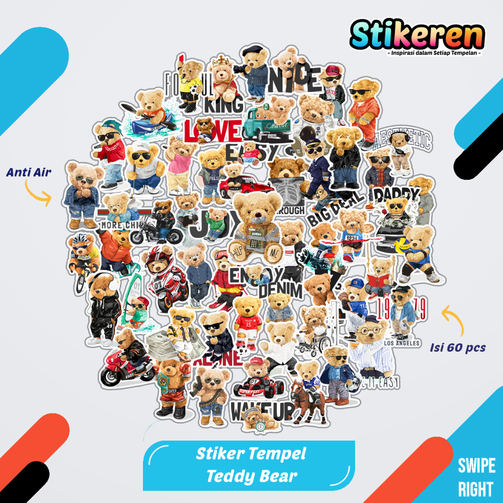 

Stiker Anime Teddy Bear Paper Vinyl Dekorasi Laptop Koper Tumbler Kulkas DIY