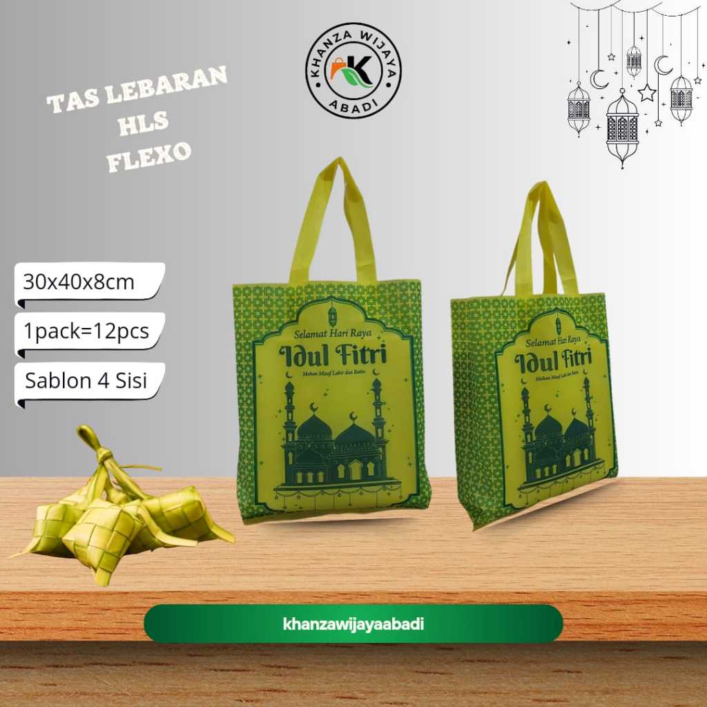 

Tas Idul Fitri 30x40 / Tas spunbond HLS Lebaran 30x40 / Tas press lebaran sablon 4 sisi / Harga Lusinan