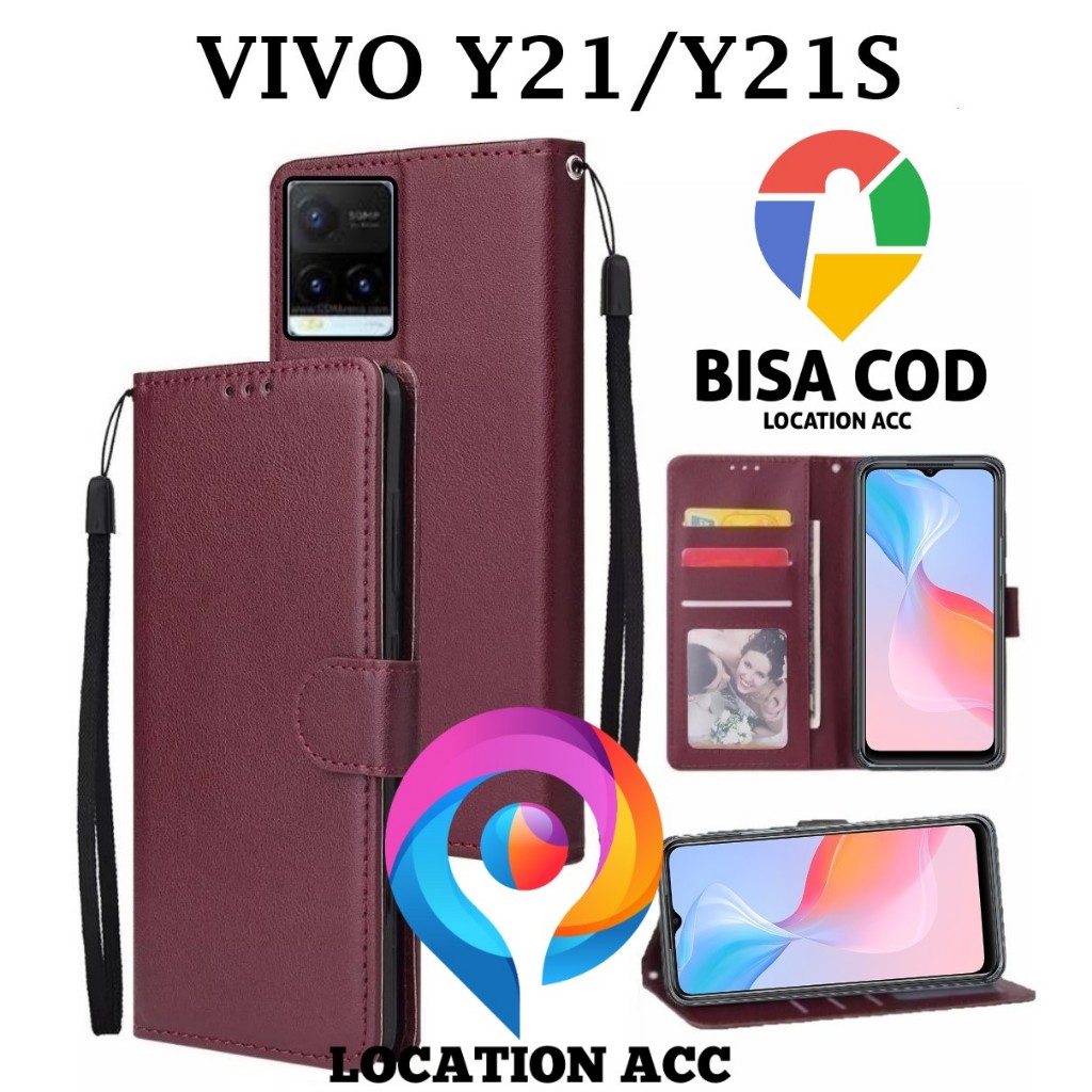 VIVO Y21/Y21S FLIP LEATHER CASE PREMIUM - FLIP WALLET CASE KULIT UNTUK VIVO Y21 / Y21S - CASING DOMP