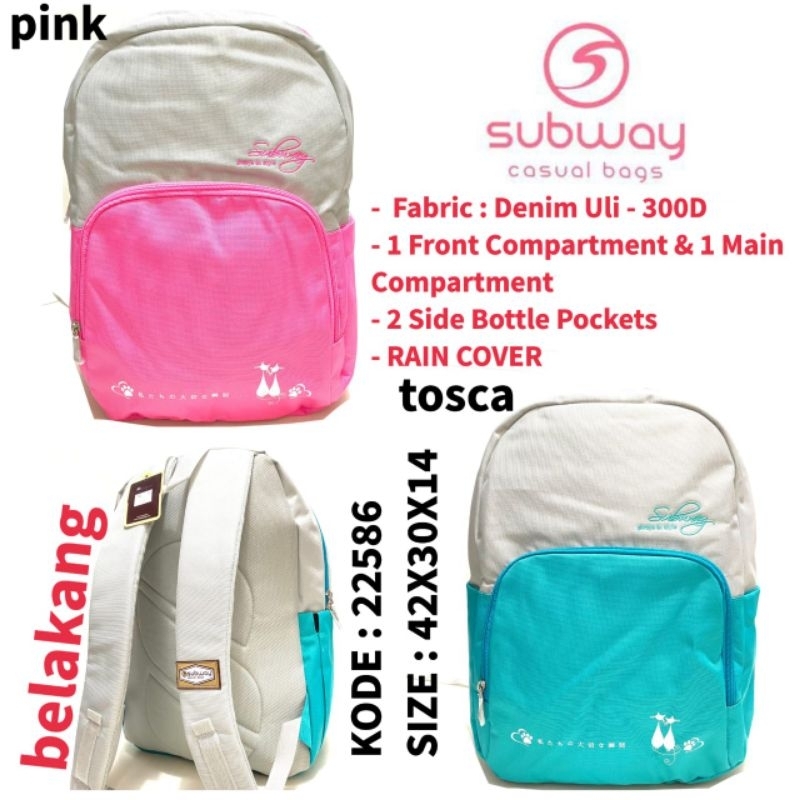 Tas Ransel Wanita Original Subway 22586 Warna Pink dan Tosca // Tas Anak Sekolah Perempuan Ori Subwa