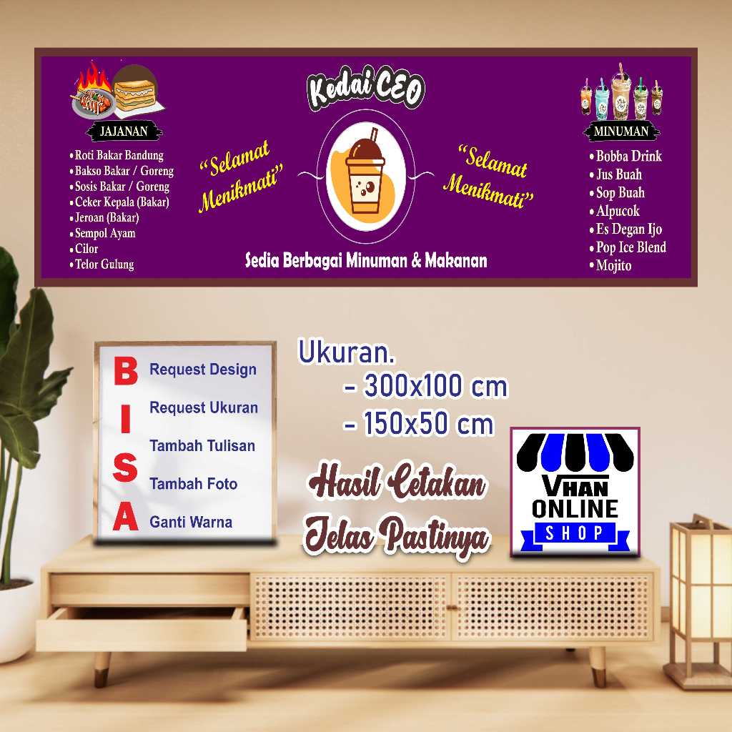 Cetak Spanduk Banner Kedai Makanan dan Minuman Bahan Kuat