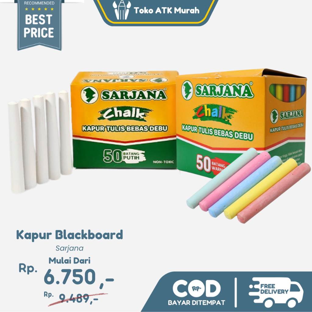 

Kapur Papan Tulis Blackboard Sarjana Warna Color Chalk / Sarjana Putih White Chalk 50pcs - 1 Box