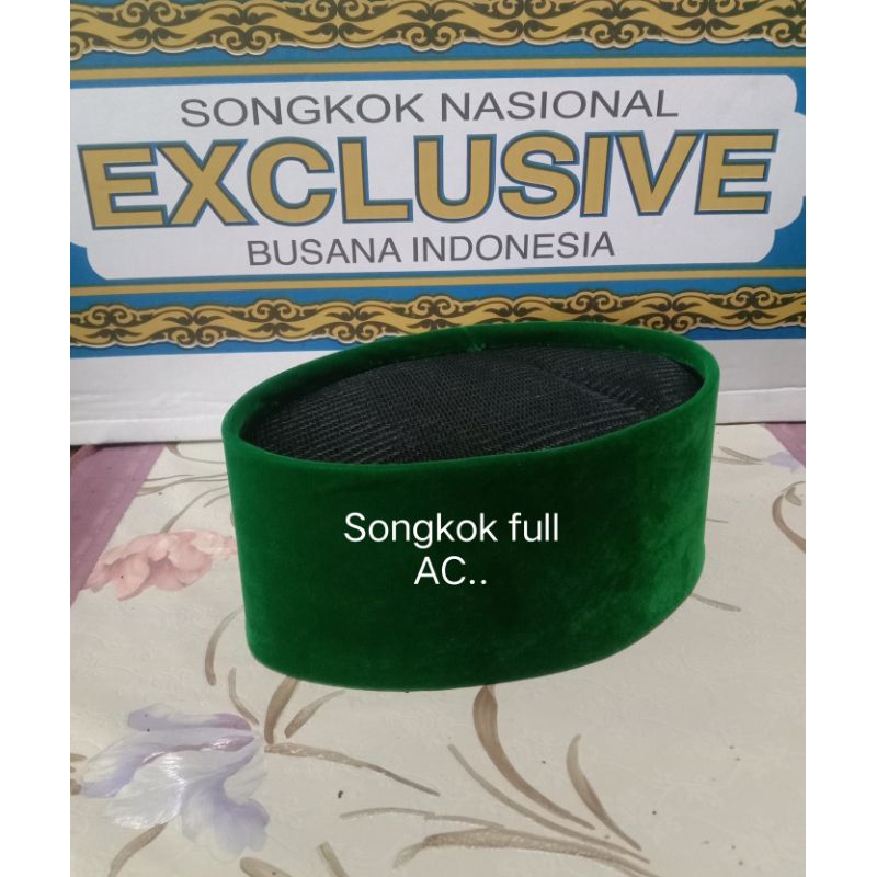 Songkok motif warna hijau full AC ukuran legkap.peci warna hijau