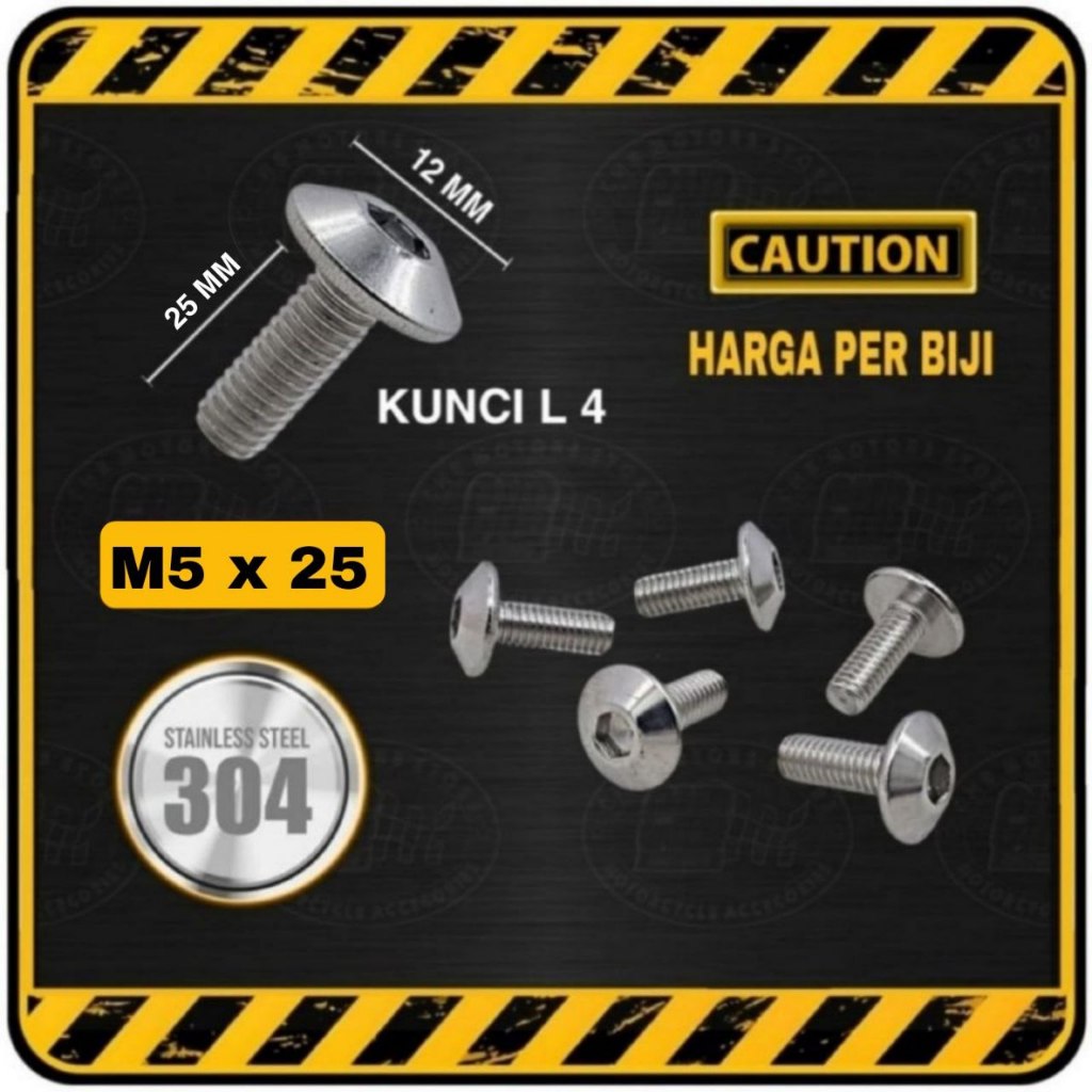 Baut L STAINLESS Kerucut M5 x 25 || M5x25 ( Setara Baut Kunci 8 | Panjang 25 mm / 2,5 cm )
