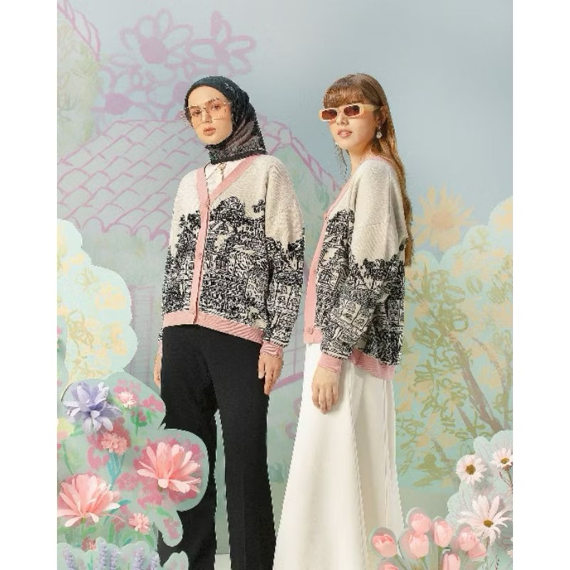 [Preloved Like a New] SUPER RARE COTTONINK x NADA PUSPITA CARDIGAN COLLABORATION IN PINK FREE SIZE n