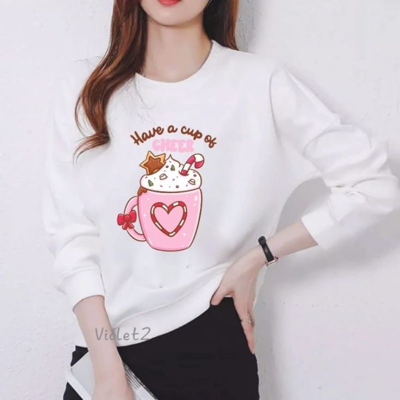 Kaos Atasan Lengan Panjang Wanita Dewasa Motif Have A Cup Kekinian Kaos Longsleeve Long Sleeve Crewn
