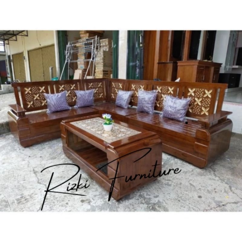 KURSI SUDUT DOMINO KAYU JATI / KURSI SUDUT MINIMALIS / KURSI SUDUT KAYU JATI