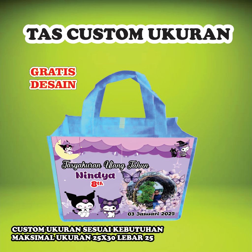 

TAS ULANG TAHUN CUSTOM UKURAN/ TAS ULTAH BISA REQUEST UKURAN/REQUEST UKURAN MAKSIMAL 30X25 LEBAR 20