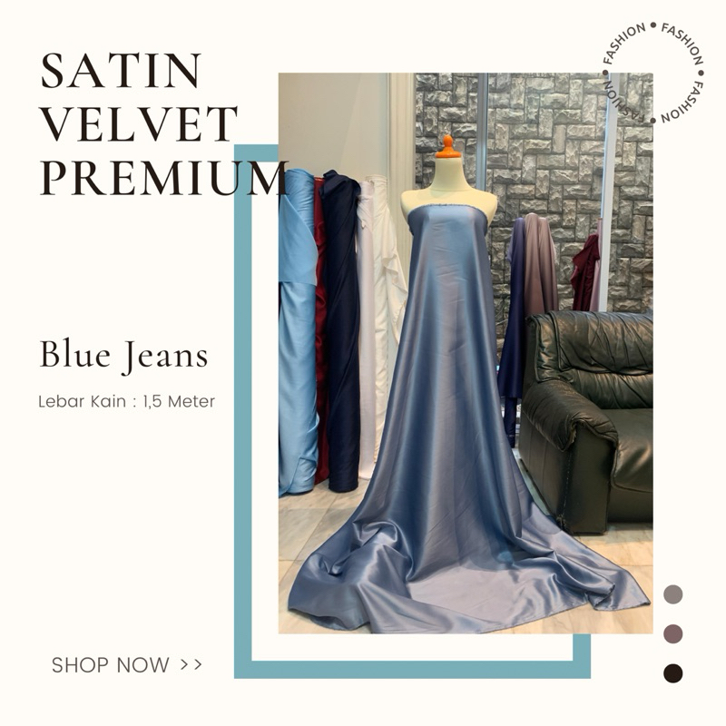 Bahan kain Furing Satin Silk Velvet premium warna Blue Jeans