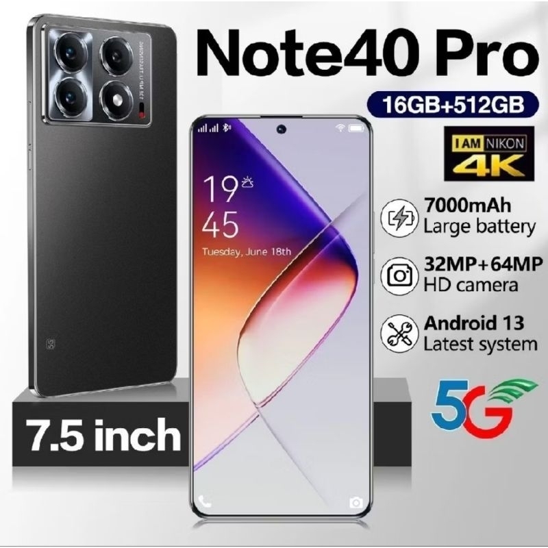 HP INFINIX NOTE 40 Pro 5G NFC Asli Android 13 5G HP Murah RAM 16GB +512GB ROM7.5inci HD Kamera Dual 