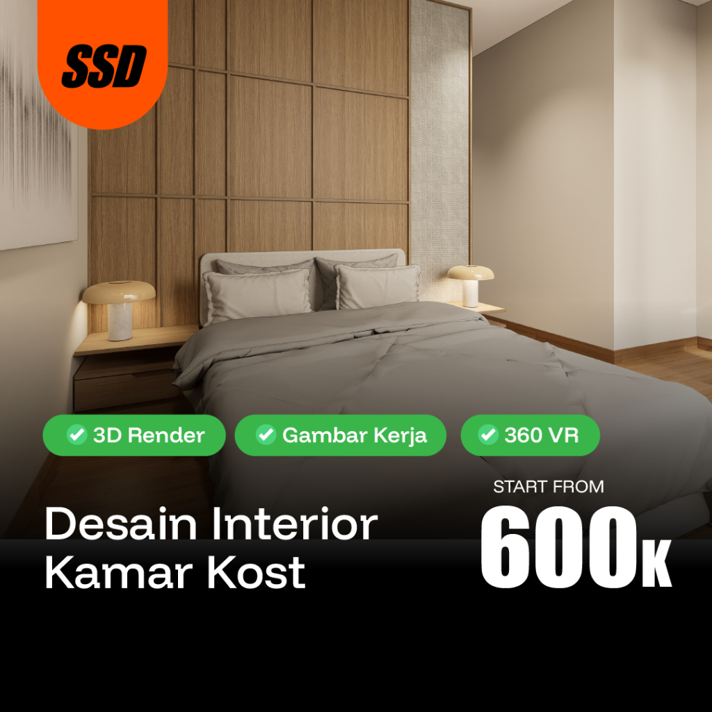 JASA DESAIN INTERIOR KAMAR KOST-AN | 3D, 360 VIEW, GAMBAR KERJA