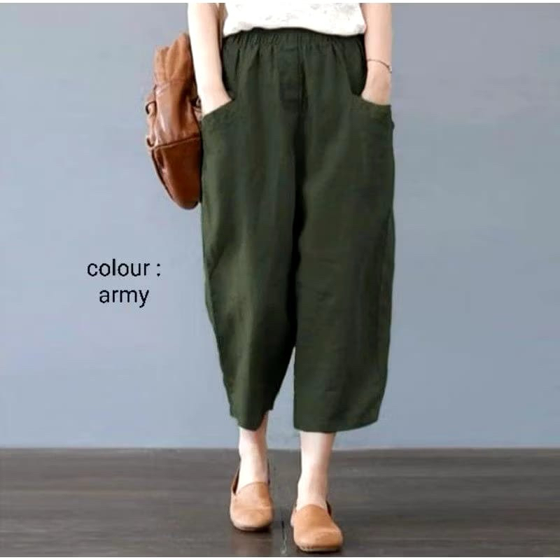 Celana wanita celana Kulot Katun Uniqlo Pants Size Jumbo Bahan Cotton Twill Strecht