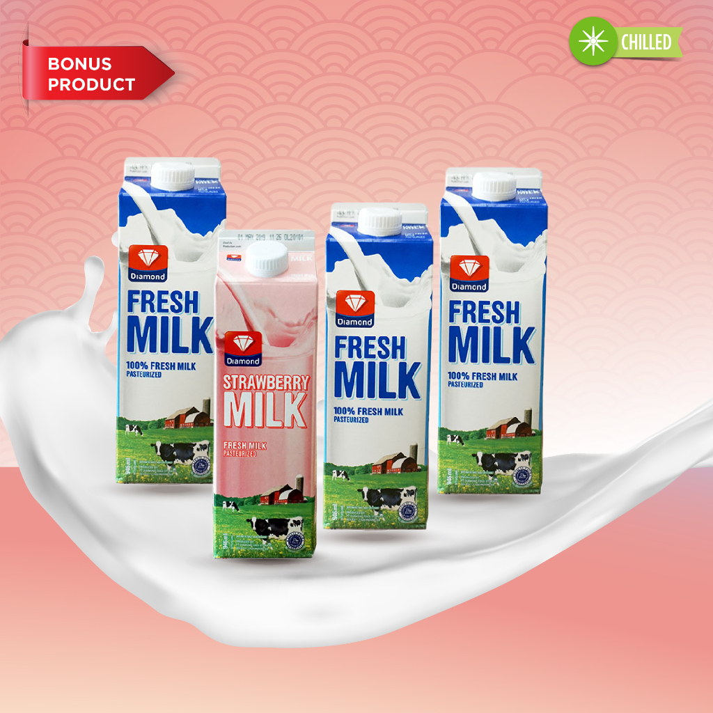 

PROMO BUY 3 GET 1 FREE DIAMOND FRESH MILK PLAIN FREE STRAWBERRY 946 ML