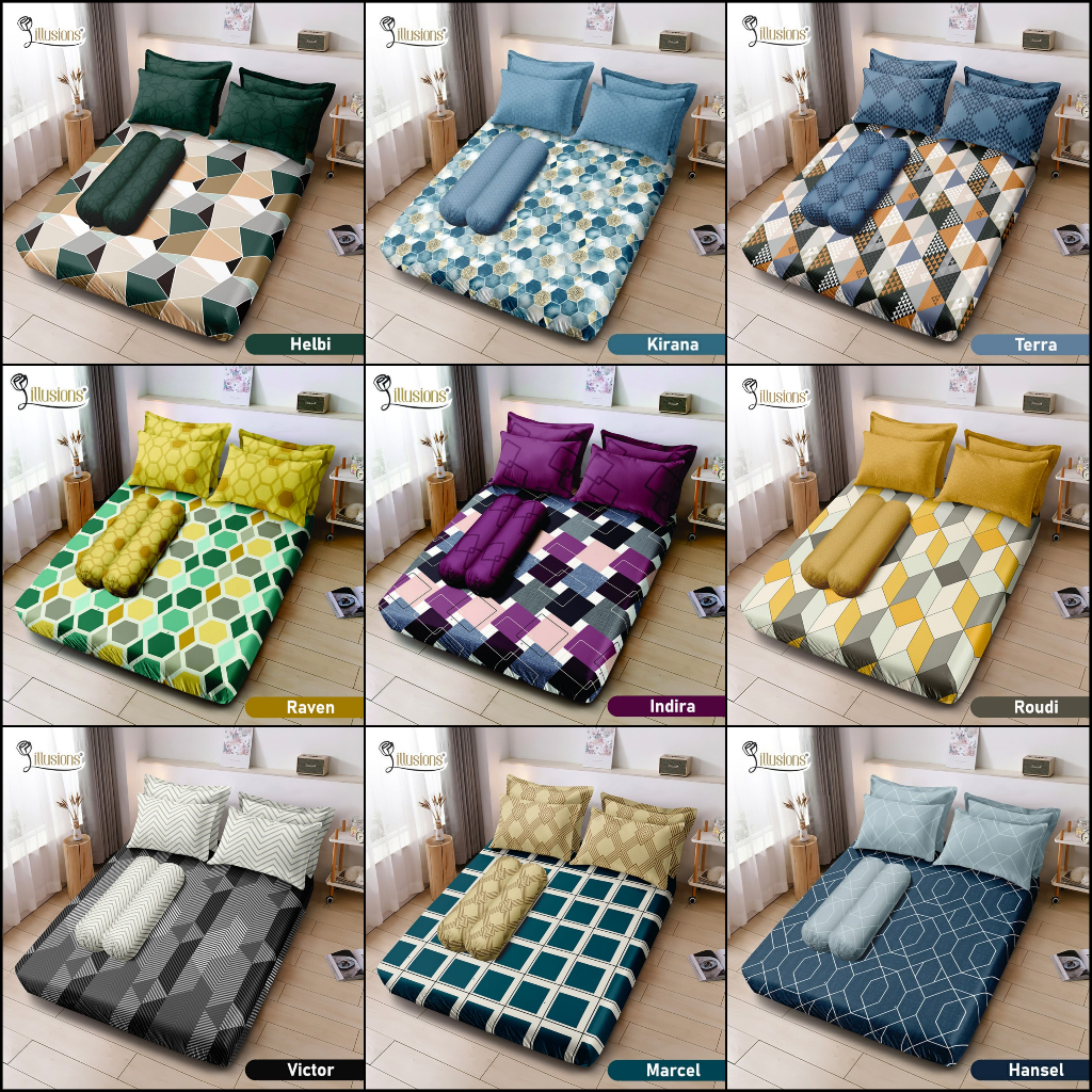 Illusions - Sprei King B2 UK 180x200 Tinggi 20cm Bantal 2 Guling 2 - Motif Geometri / Kotak - Kotak