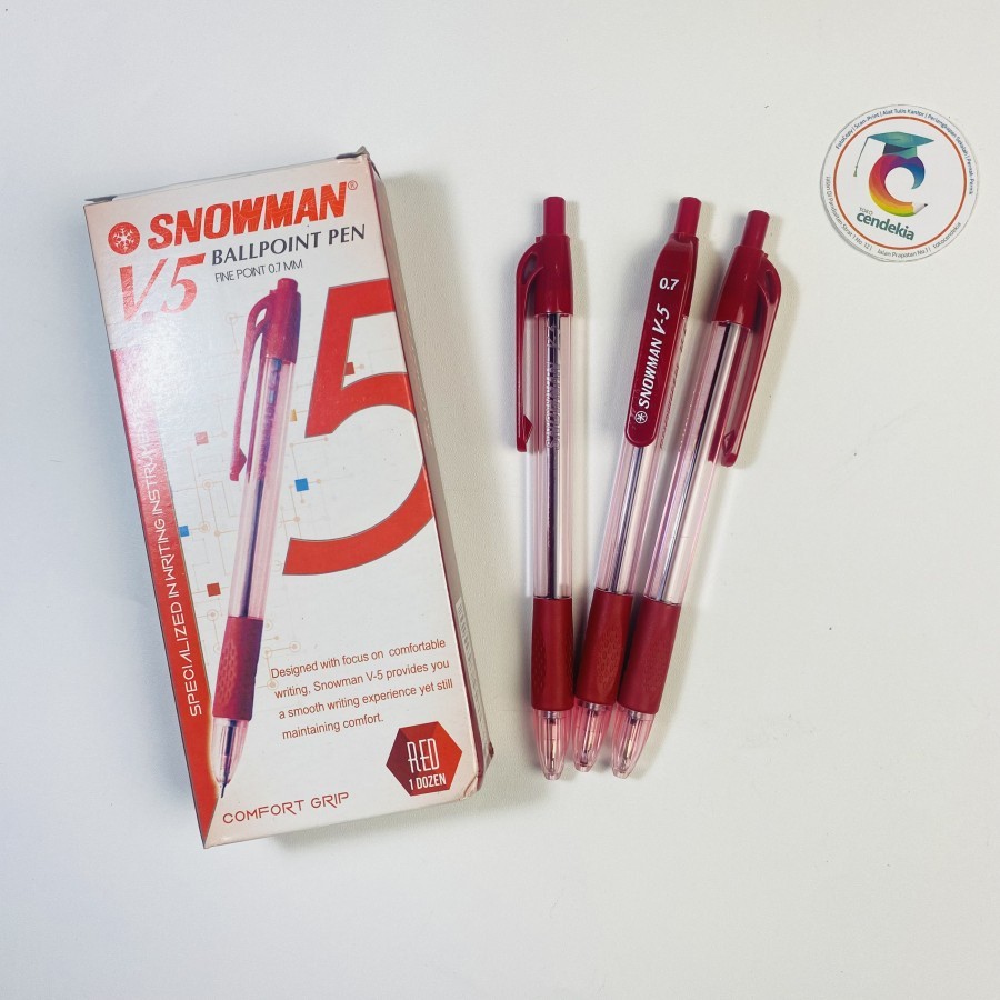 

Pulpen SNOWMAN V5 Merah 0.7mm - 1 pak