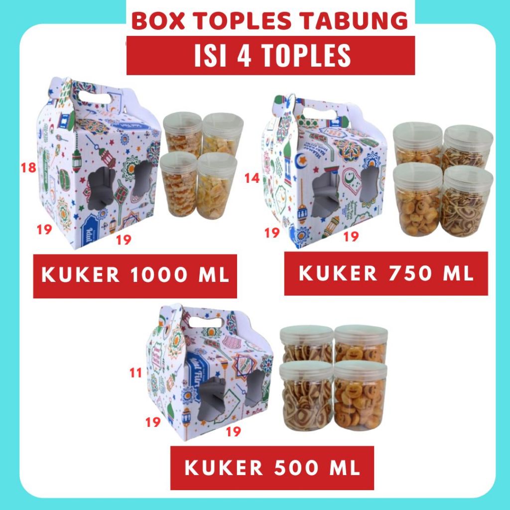 

Box Jinjing Toples Tabung Isi 2 Isi 3 Isi 4 x 500ml/750ml/1000ml Kardus Idul Fitri Lebaran Jar Tabung Idul Fitri Kue Kering Lebaran Ied Mubarak Bingkisan Hari Raya Hampers