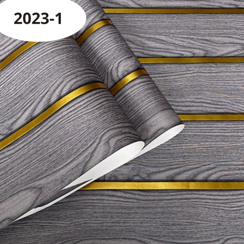 Wallpaper Sticker Dinding Kayu Abu List Gold