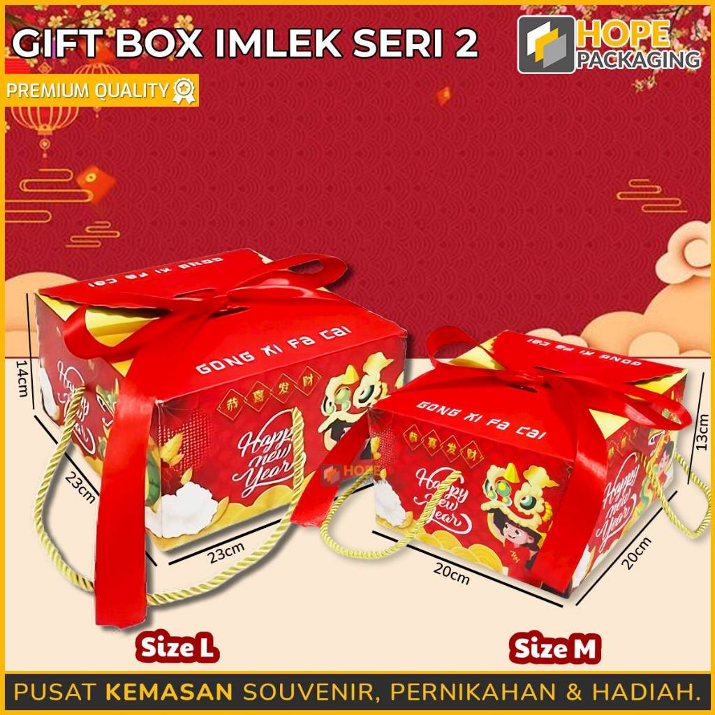 

Gift Box Imlek / Hampers Kue Keranjang / Kotak Hadiah Tahun Baru + Pita / Gable Box Souvenir Imlek / Box Kotak Hadiah Chinnese New Year