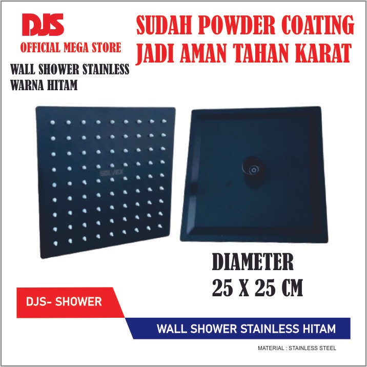 SOLVEX Kepala Shower Stainless Hitam Head Wall Shower Kotak 10 INC 25X25 CM