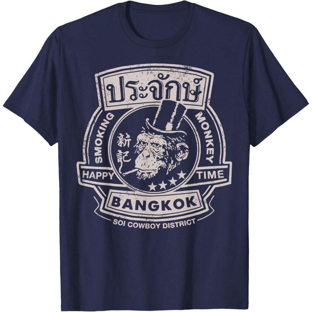 Baju Dewasa Smoking Monkey Bar Funny Beer Drinking Pub Retro Bangkok T-Shirt Fashion Pakaian Atasan 