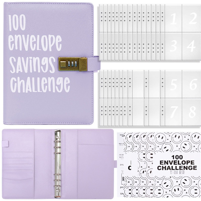 

100Envelope Challenge: 100 Day Savings Book Password Lock Couple Challenge Loose leaf savings account book private savings book wallet Ramadan Gift