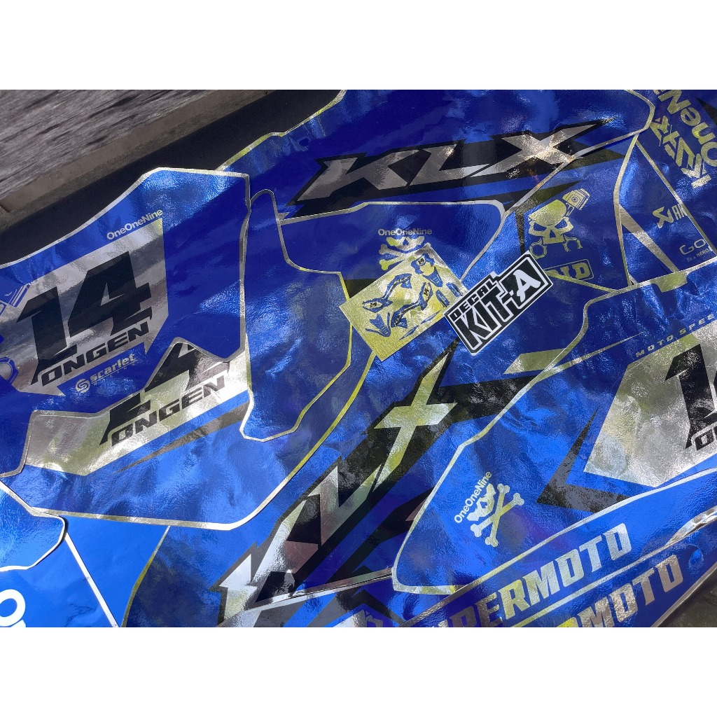 Decal Stiker Klx Bf 150 motif simpel biru crome Dekal Striping Sticker Klx 150 Bf