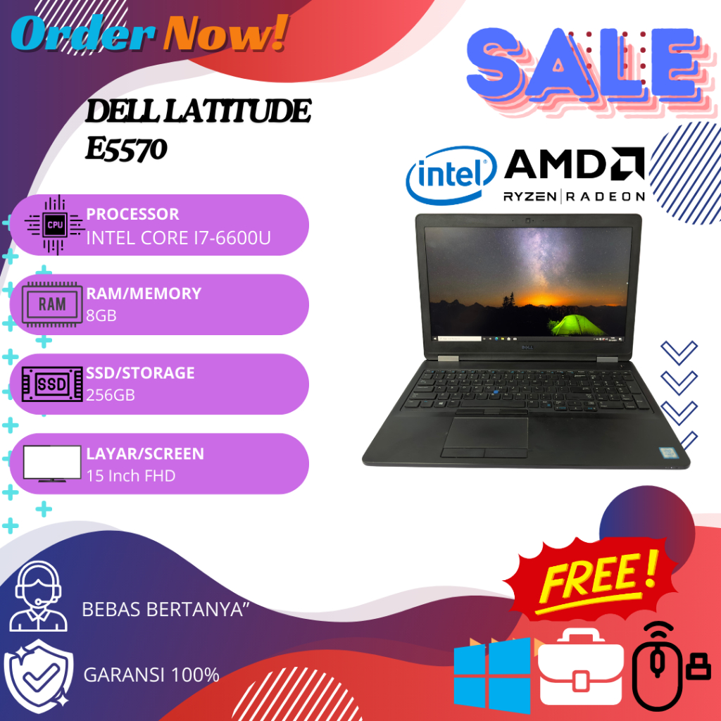 DELL Latitude E5570 Intel Core i7 Gen 6 AMD Radeon R7 M360 - Free Mouse Wireless, Tas, dan Mousepad