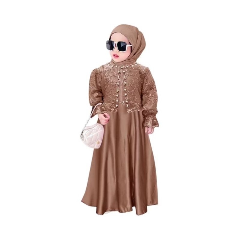 NAFISA - Gamis baju dress brukat anak perempuan  2 3 4 5 6 7 8 9 10 11 tahun/baju pesta anak cewe br