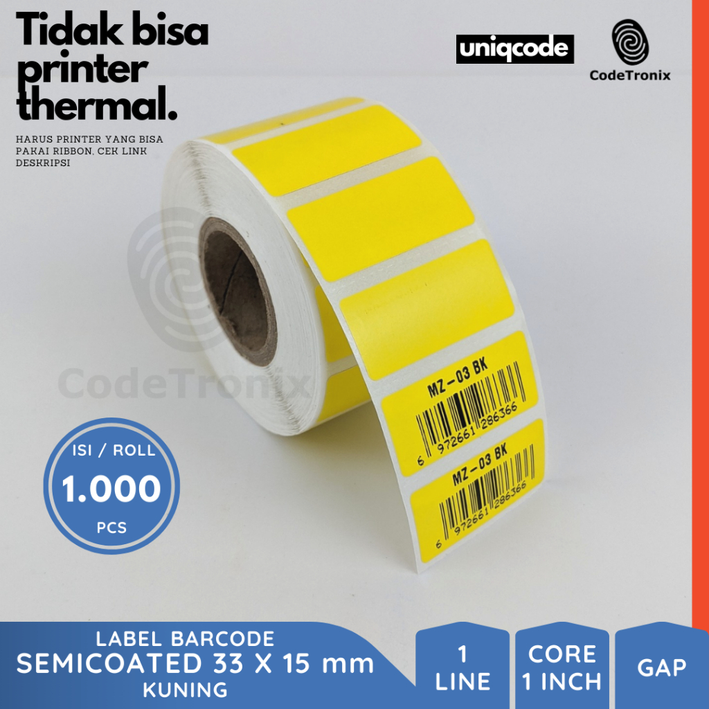 

Label Stiker Kertas Semicoated 33x15 Barcode Sticker Roll Warna 1 Line 1000 pcs