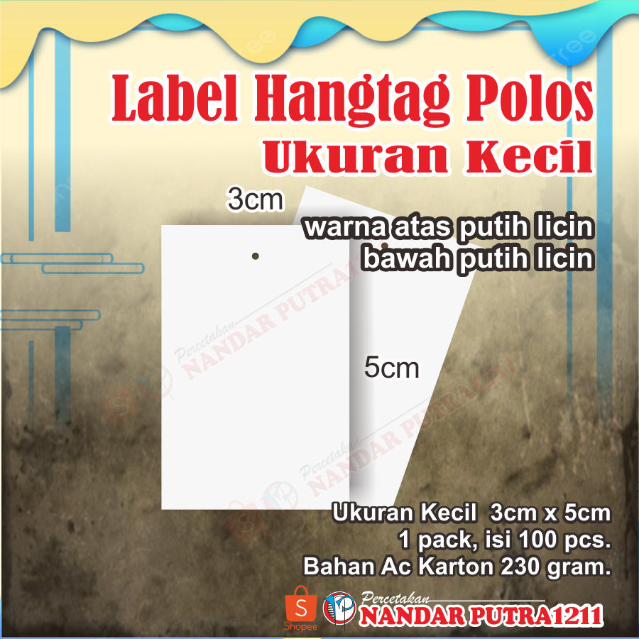 

(100 Pcs) Hangtag Ac Karton Polos Kecil 3x5 cm Putih Licin Depan Belakang
