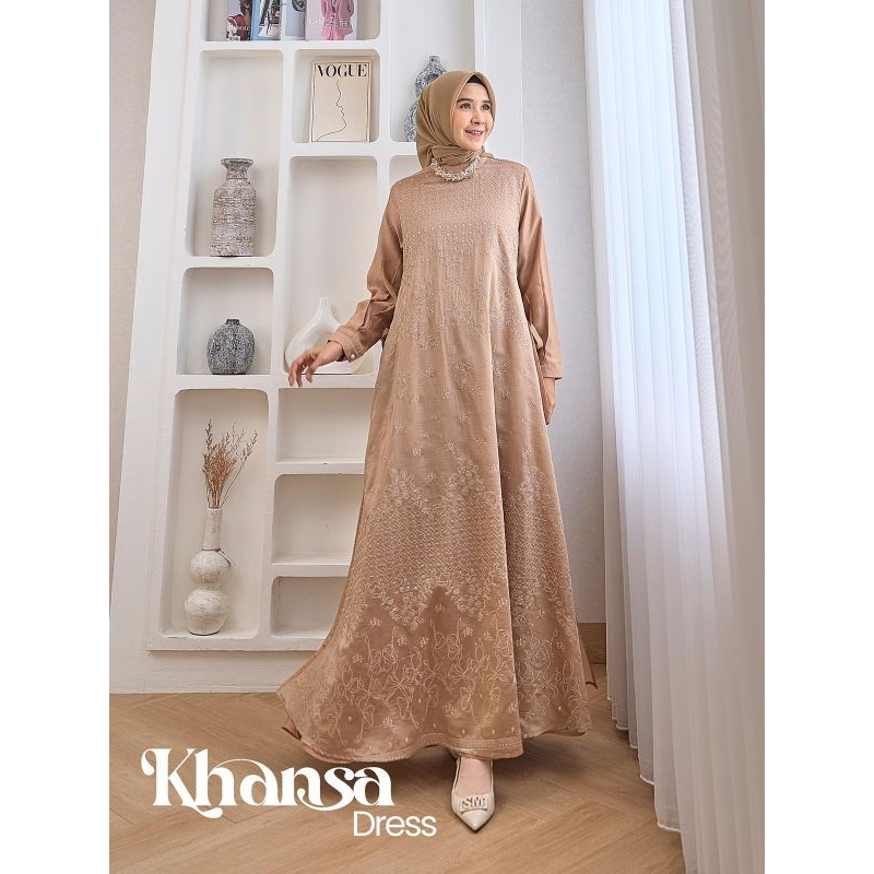 KHANSA DRESS / GAMIS PESTA WANITA/ DRESS MEWAH LEBARAN ORI BY MAREVI (HANYA SIZE JUMBO)