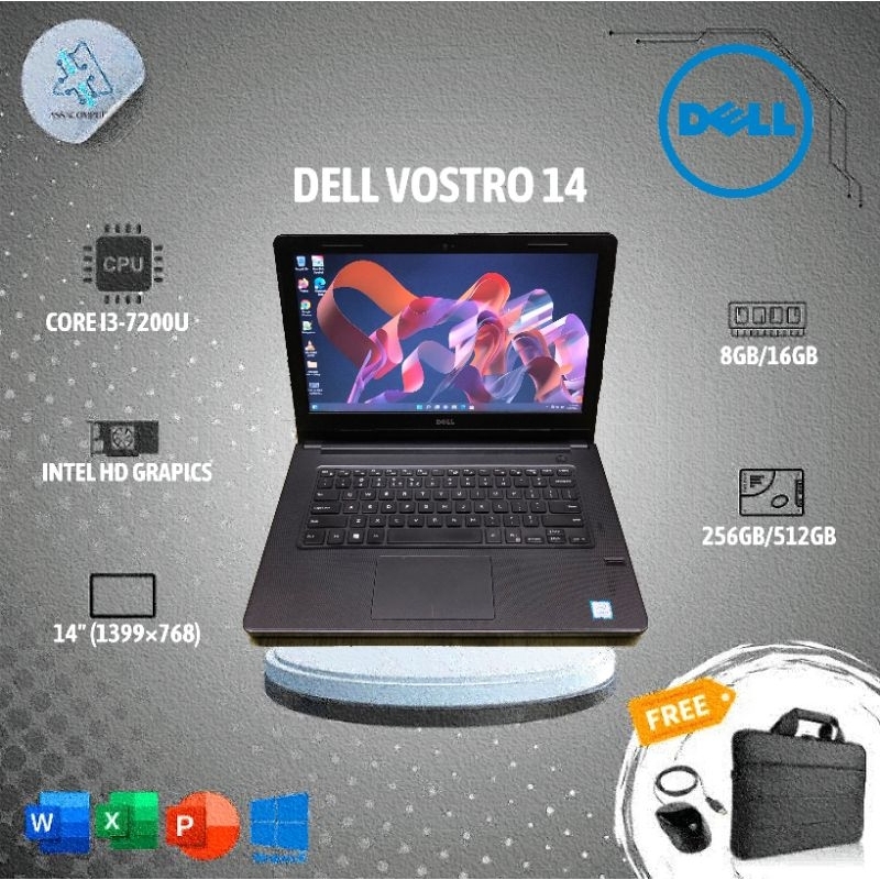 Laptop Dell Vostro 14 Core i3 GEN 7 RAM 8GB SSD 256GB 512GB Obral Harga Murah