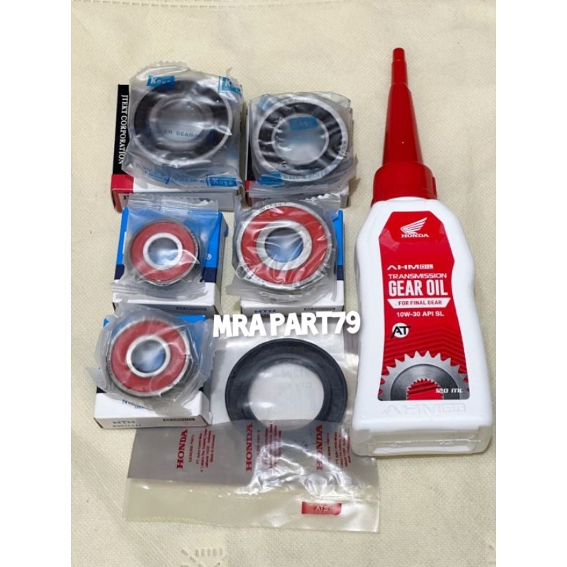 Paket Bearing rasio 7Atem NTN/KOYO JAPAN 5PCH+Sil roda KVB+Oli gardan Beat fi Scoopy fi Spacy fi Var