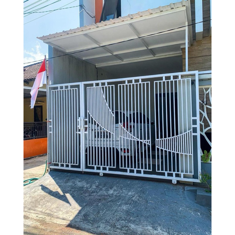 Pagar Dorong Rumah Full Besi Hollow Minimalis Cat Putih